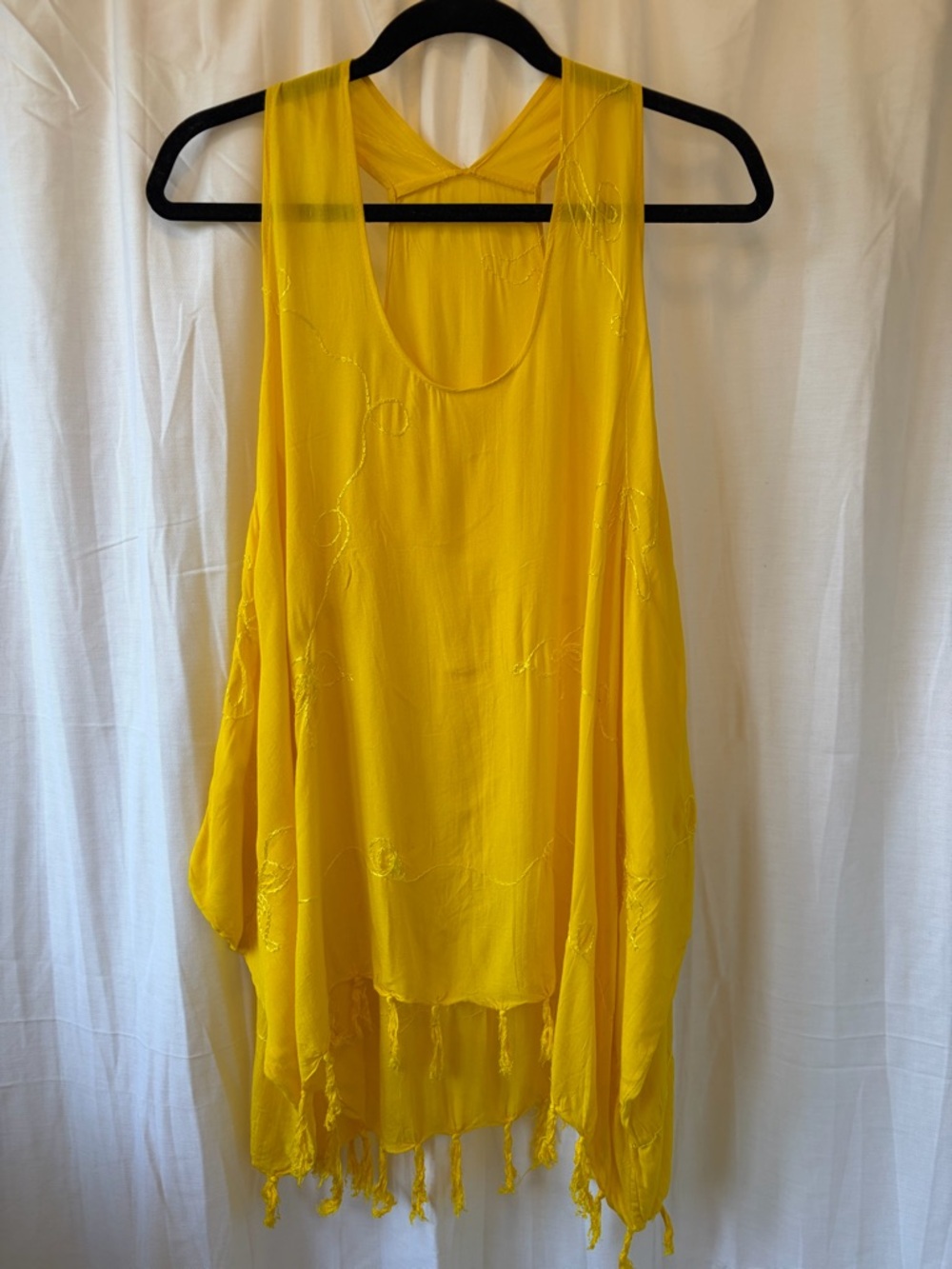 Bright Yellow Sleeveless Fringe Beach Cover-up